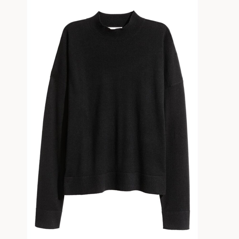 Black 100% Merino Wool Long Sleeve